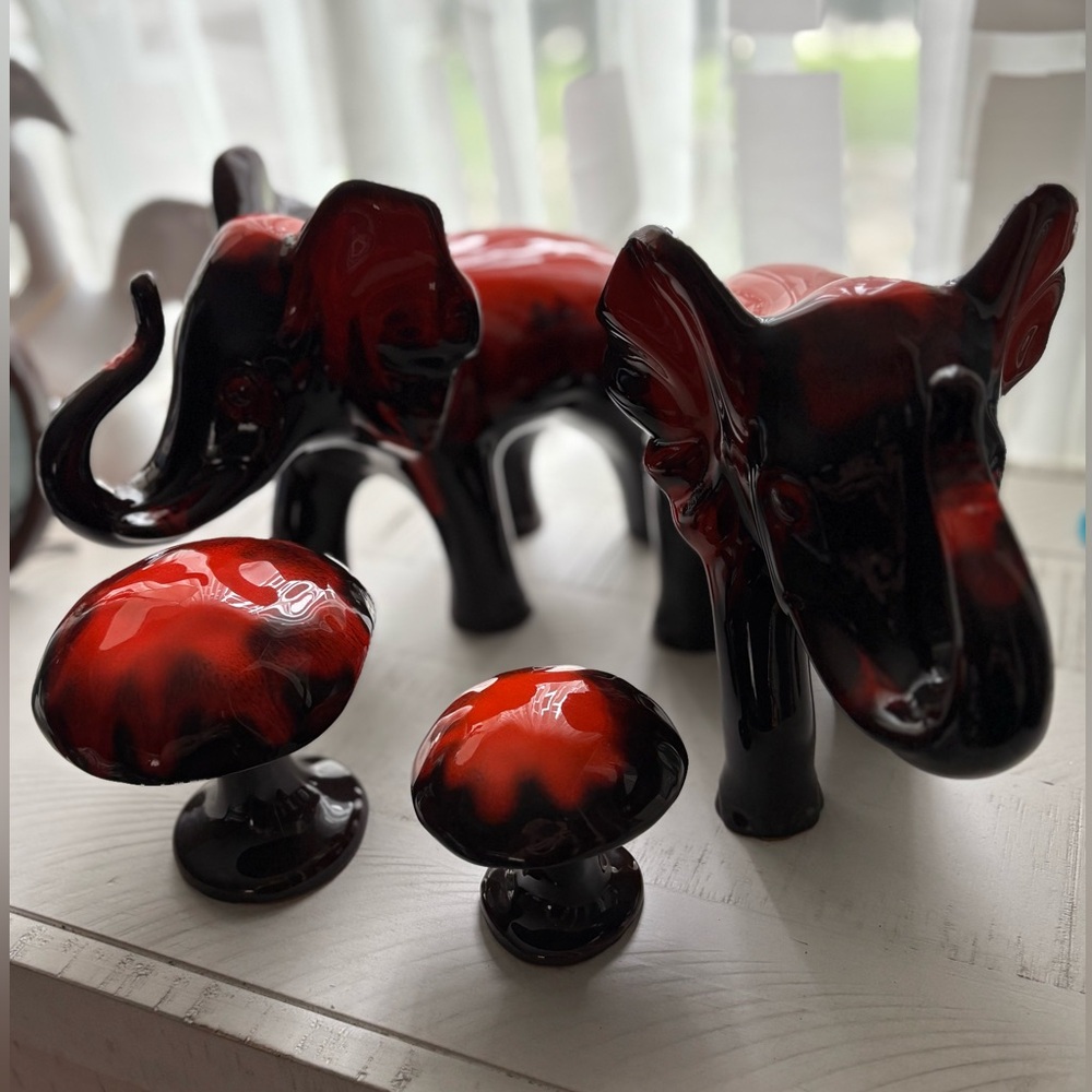 Vintage Cerca 70’s Artistic Glazed  Elephant & Mushroom Collection